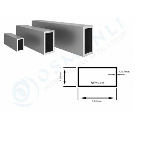 Alüminyum Kutu Profil 25mm X 65mm Et Kalınlık 0,7mm Alüminyum Kutu Profil 25mm X 65mm Et Kalınlık 0,7mm